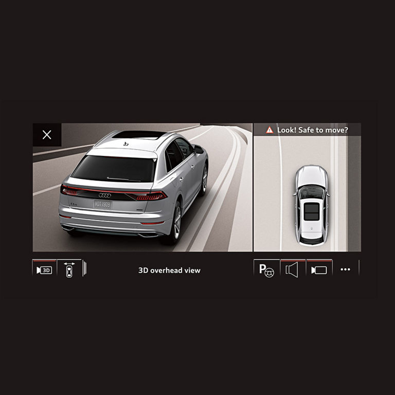 Close-up of the top view camera in the Audi SQ8.