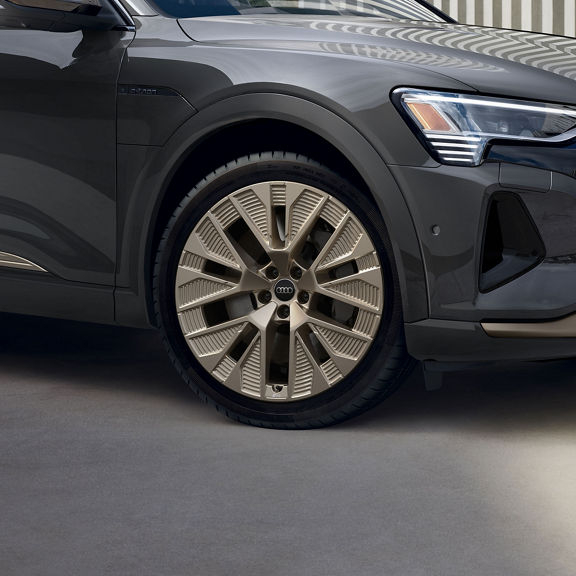 Close-up of the wheels of the Audi Q8 e-tron®.