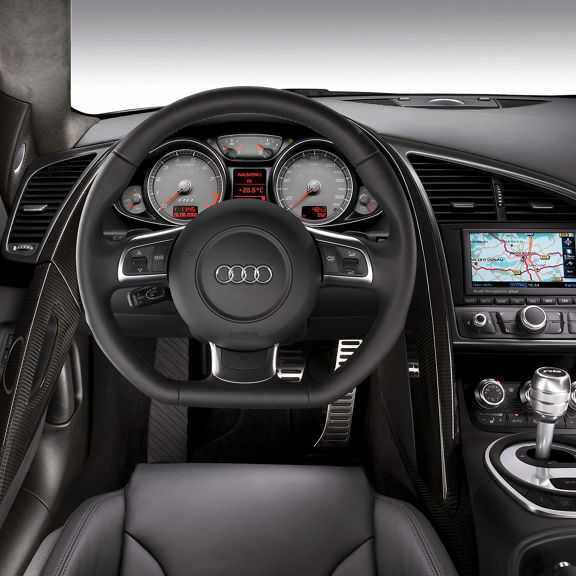 Close-up of the Monoposto cockpit in the Audi R8. 