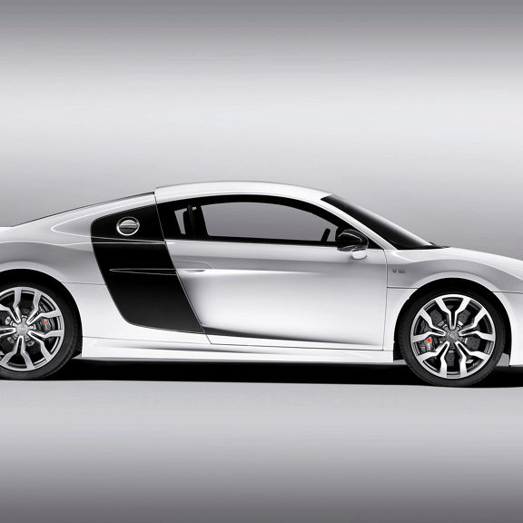 Side profile of a silver V10 R8. 