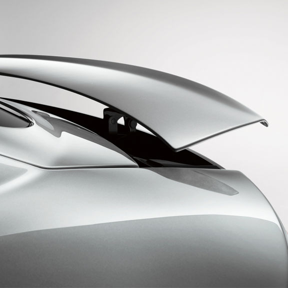 Close-up of the electric rear spoiler on the Audi TT Coupe.