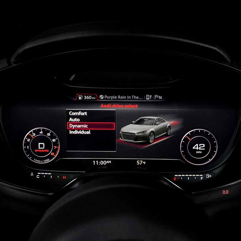 Close-up of the Audi drive select feature on the Audi TT Coupe.