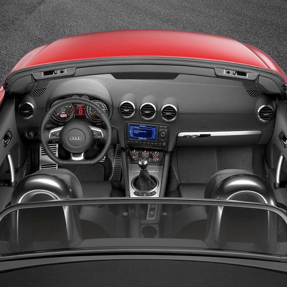 Aerial view of the interior cockpit of an Audi TT Roadster.