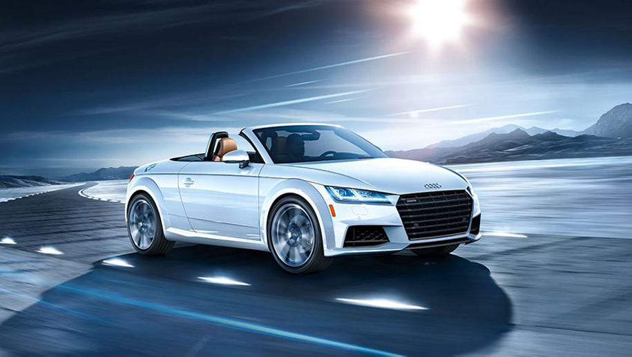 Close-up of the Bang & Olufsen® speakers in an Audi vehicle.