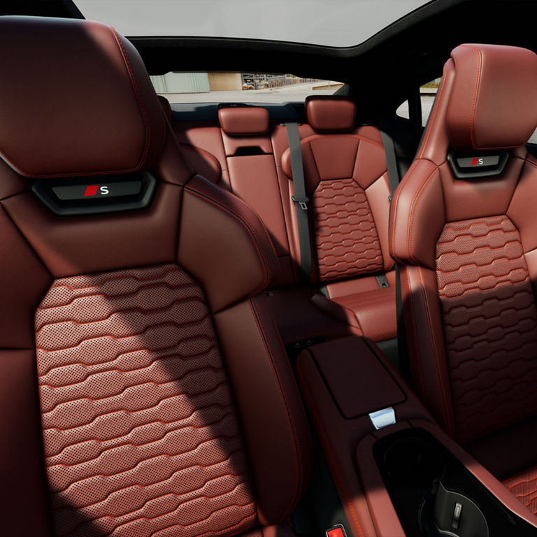 Close-up of the Nappa leather seating surfaces in the Audi S e-tron GT.