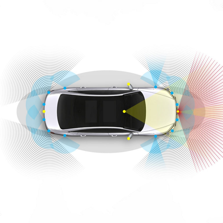 Illustration of the Audi pre sense® front and rear feature of the Audi RS e-tron GT. 