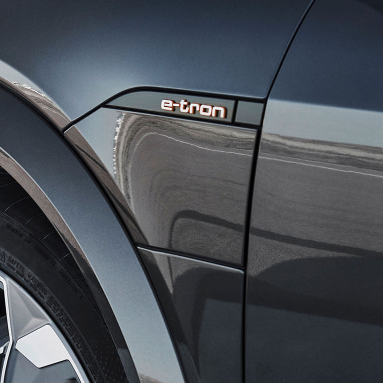 Close-up of the charging port on the Audi e-tron S Sportback.