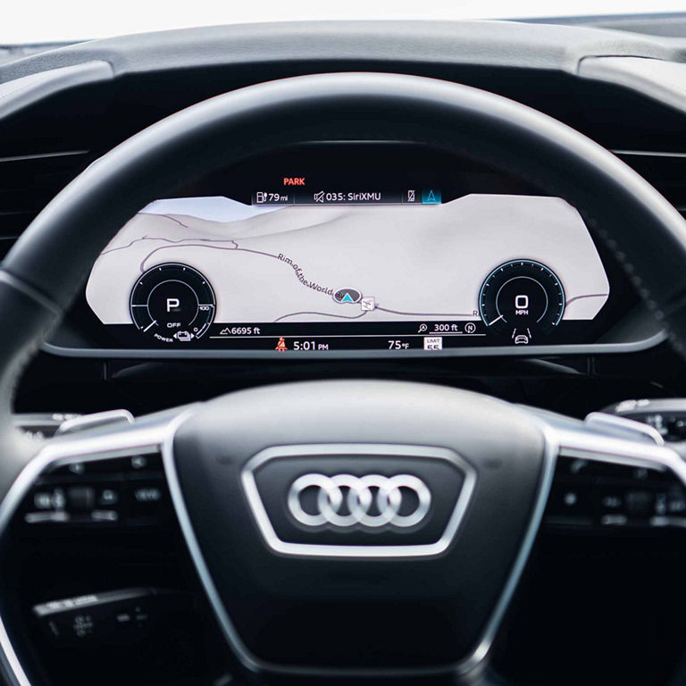 Close-up of the virtual cockpit in the Audi e-tron Sportback.