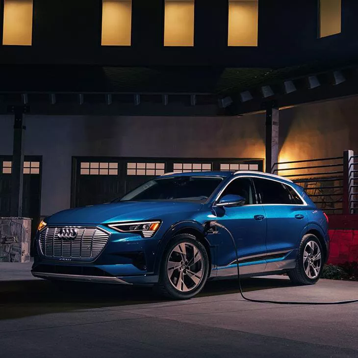 Audi e-tron® charging in driveway.