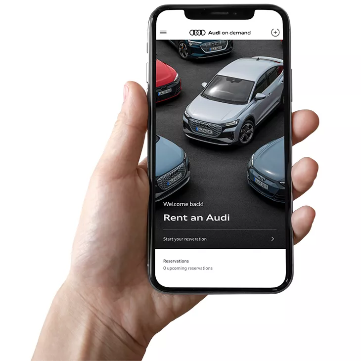 Smartphone displaying the Rent an Audi interface