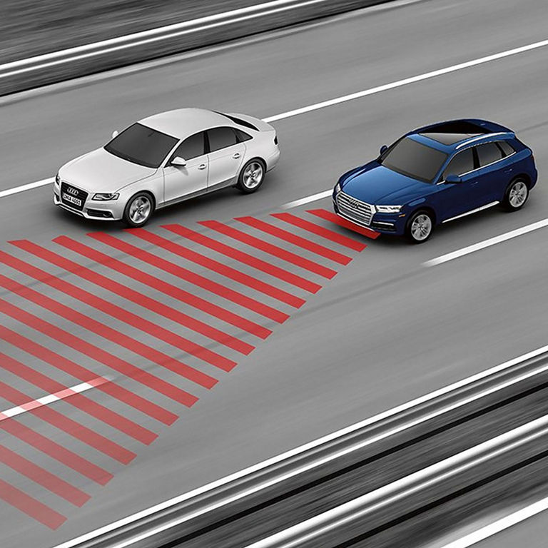 Illustration demonstrating the adaptive cruise control feature available in the Audi A6 e-tron.