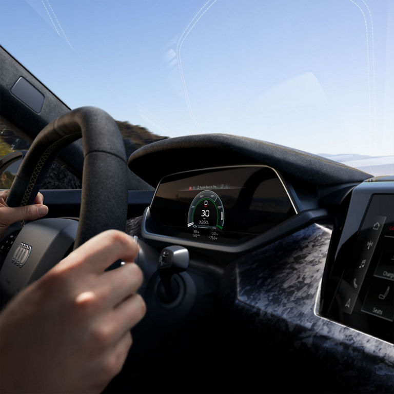 Close up of the virtual cockpit in the Audi RS e-tron GT. 