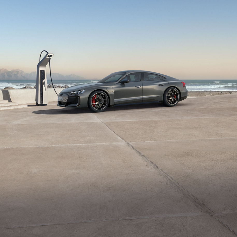 Side view of the Audi RS e-tron GT charging.
