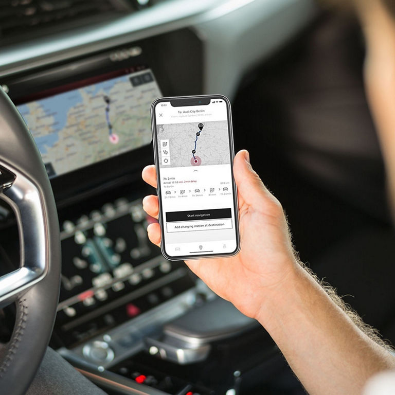 Close-up of the Audi connect software on a smartphone screen. 