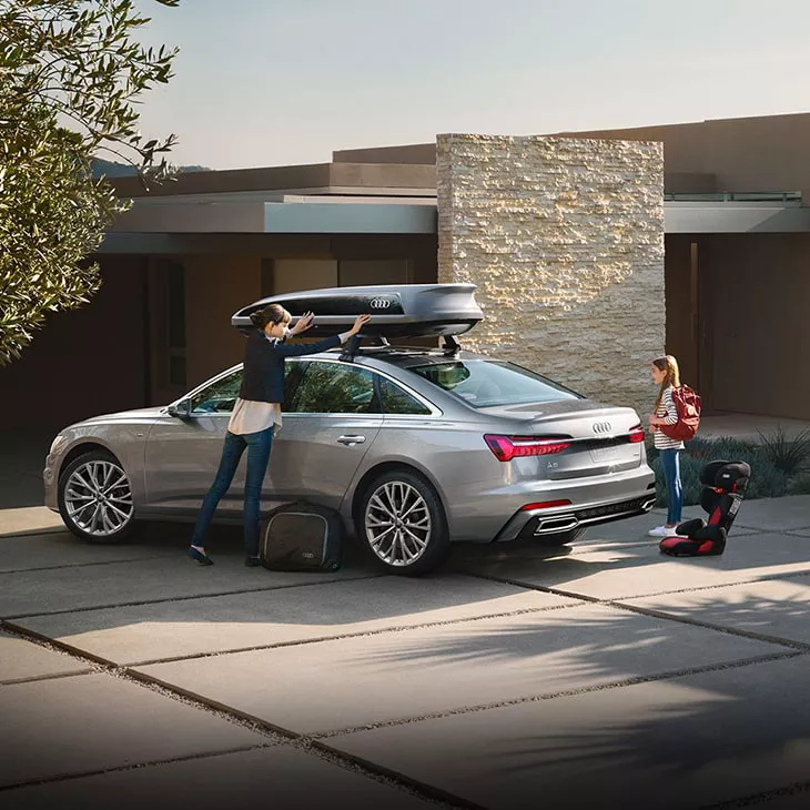 View of the Audi A6 with roof rack.