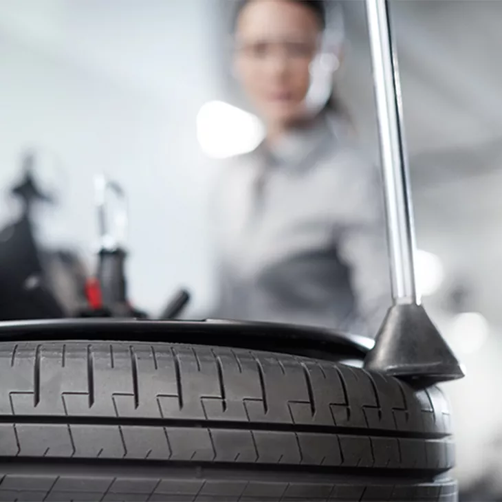 Close up of a tire at the Audi Tire Center.