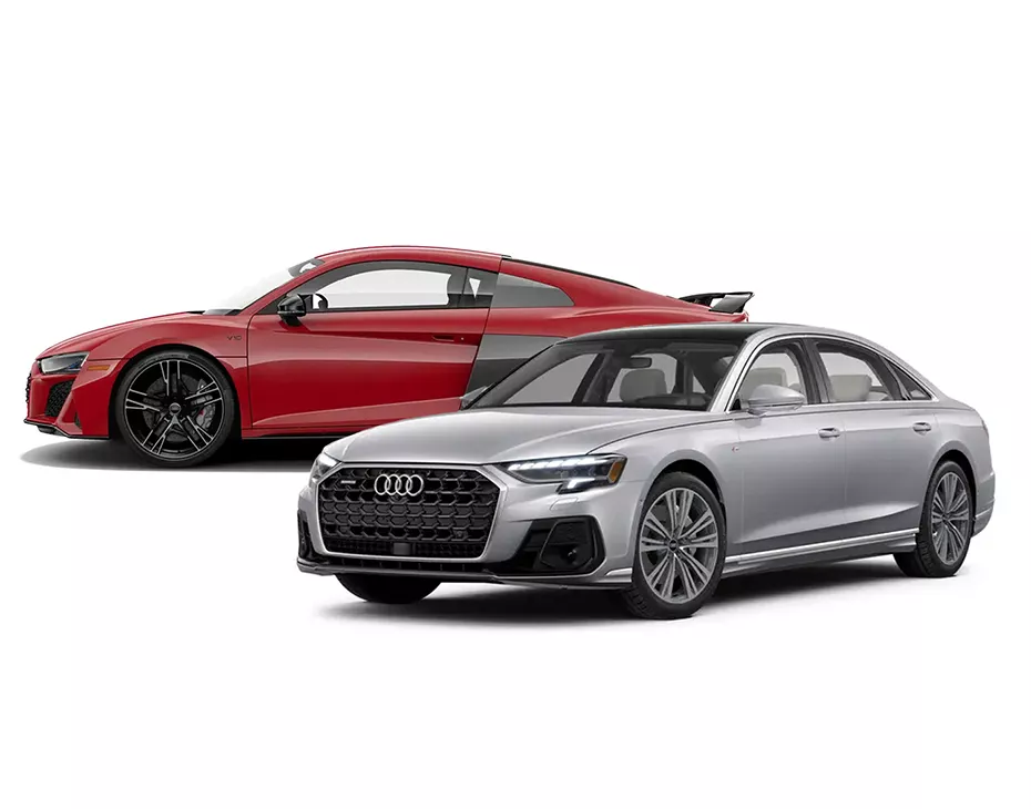 Image of an Audi R8 and an Audi A8.