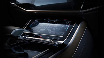 Close-up of the MMI screen inside an Audi. 