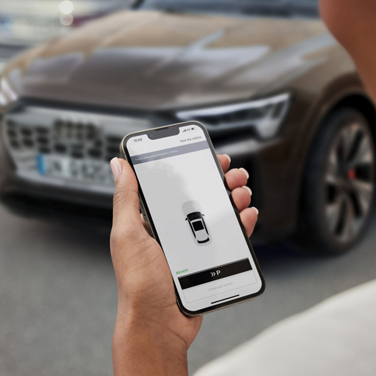 A myAudi user checking their vehicle status on the myAudi app.