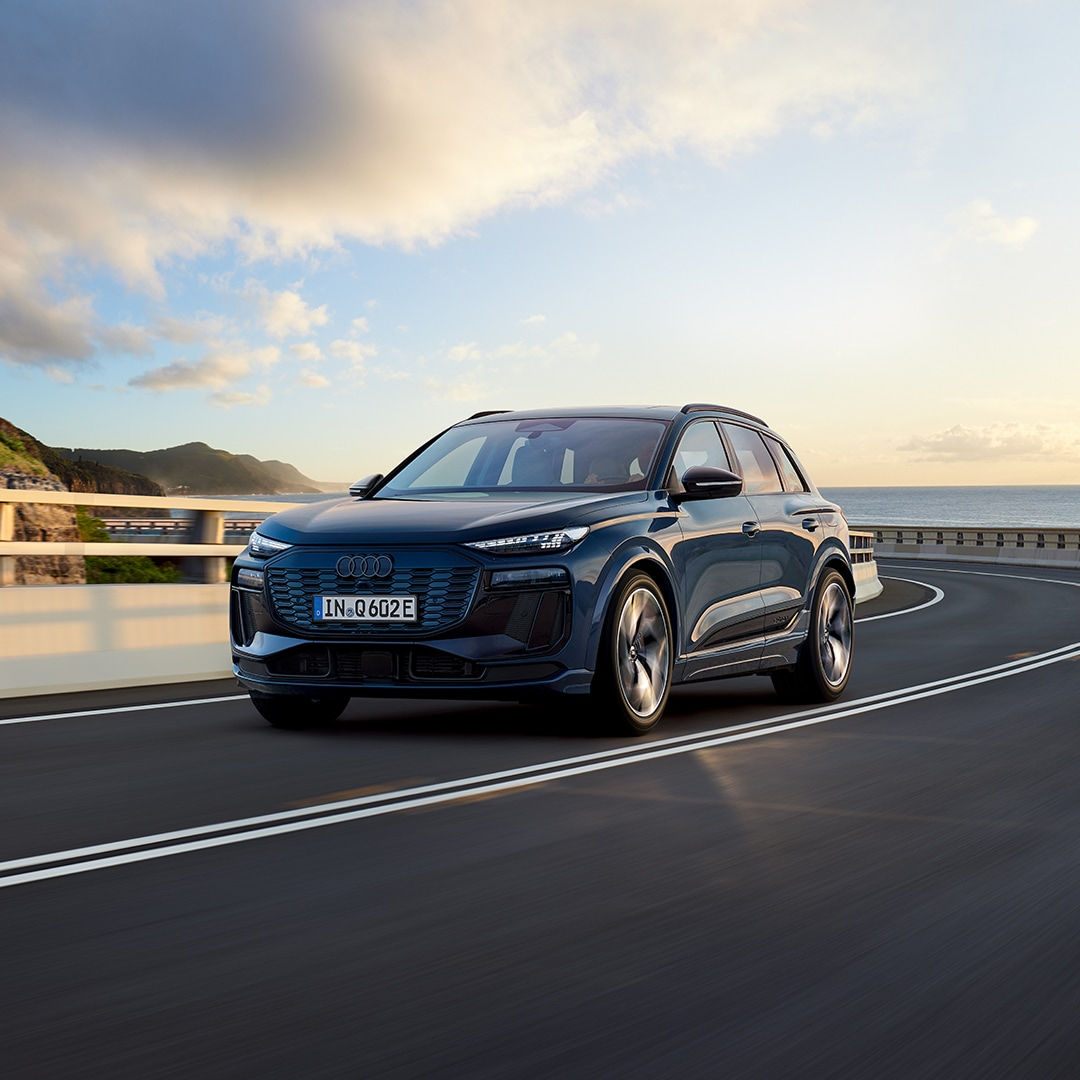 Three quarter view of an Audi Q8 SUV parked.