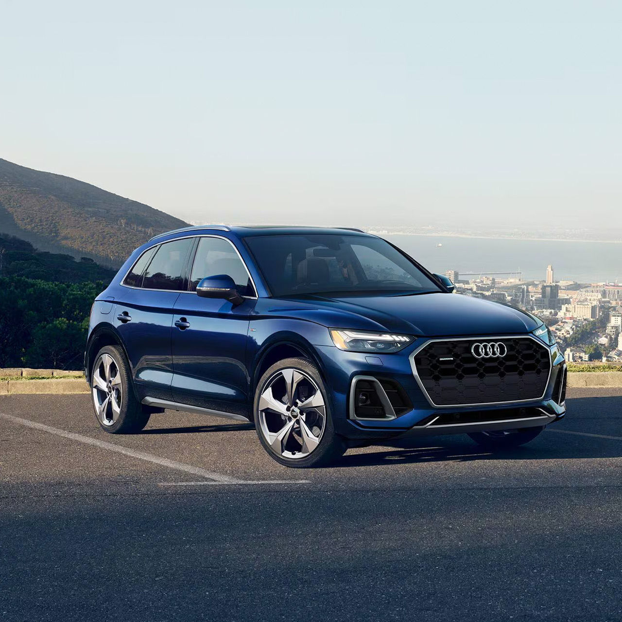 Left profile view of an Audi Q7 parked.