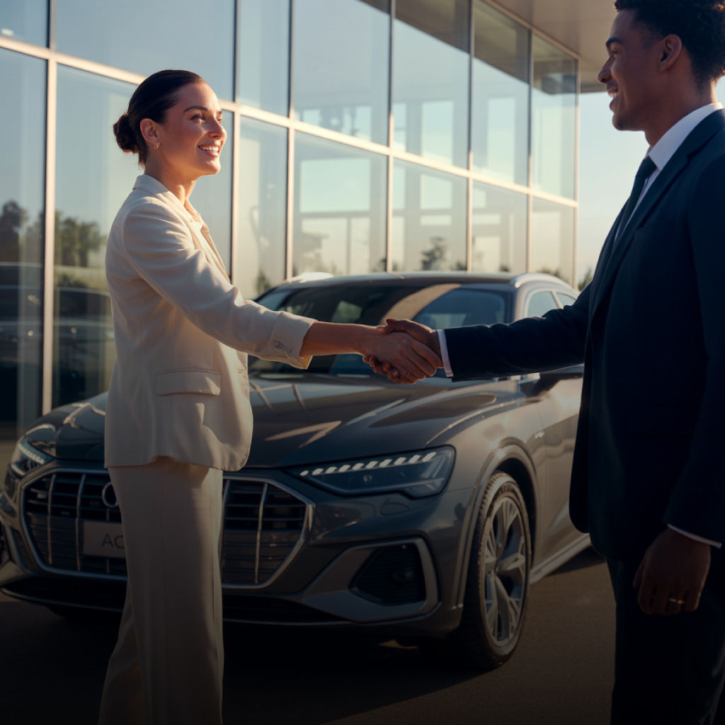 Rear profile view of an Audi Q5 parked.