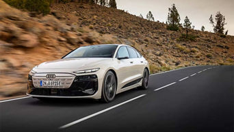 Three-quarter front view of the 2026 Audi A6 e-tron.