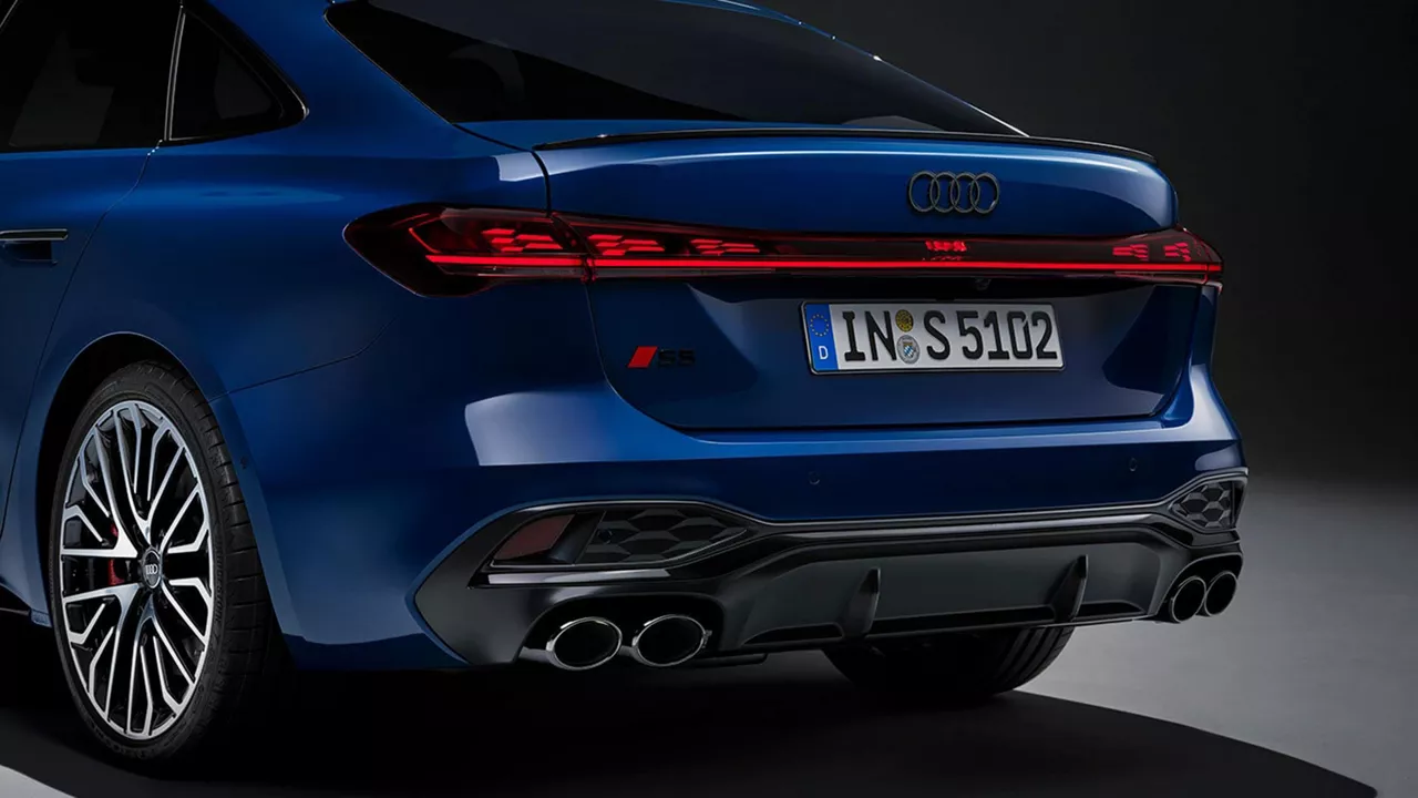 Rear view of the Audi A5 from a three-quarter angle.