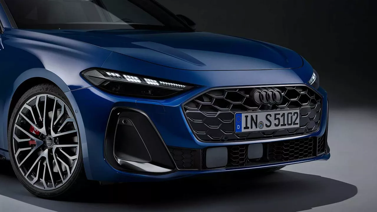 Close-up of the Audi A5's front bumper from a three-quarter view.