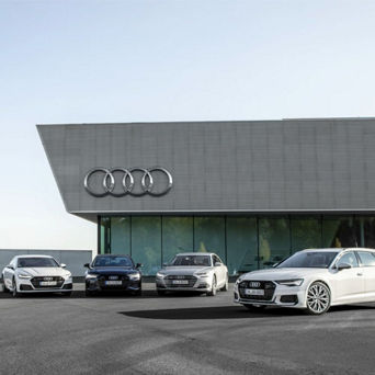 Profile view of Audi dealership.