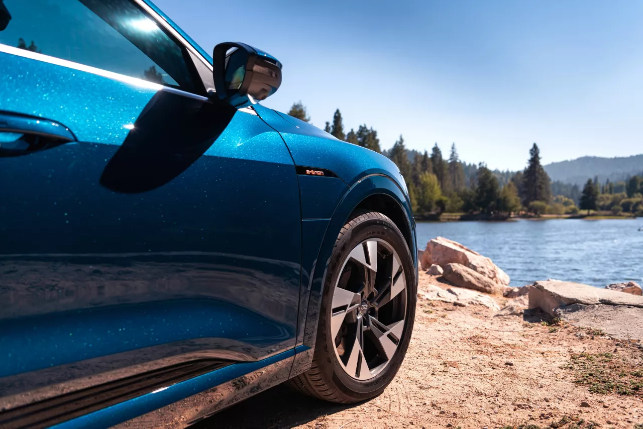 Blue Audi e-tron SUV.
