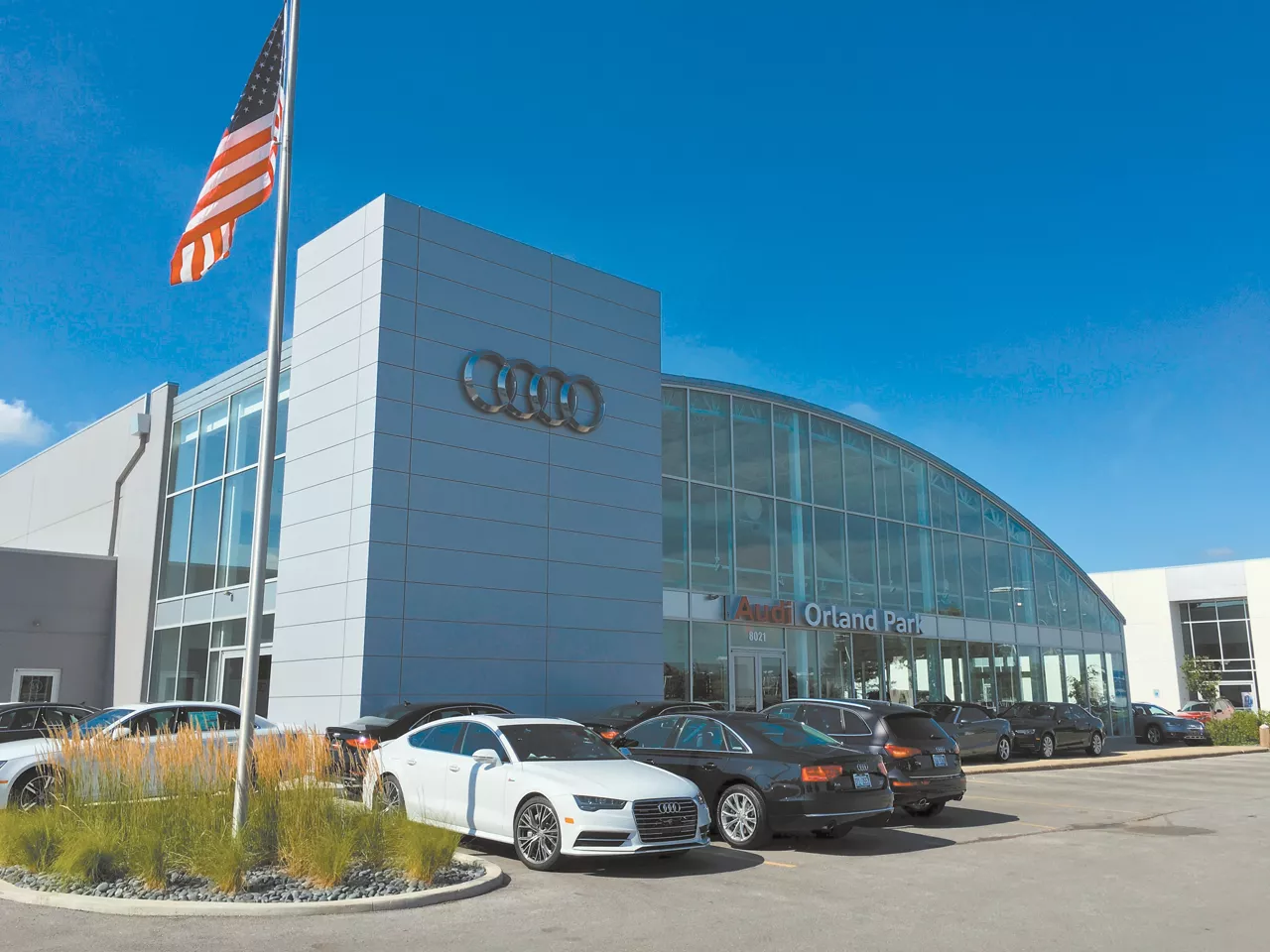 Profile view of Audi Orland Park dealership. 