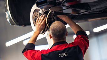 Audi Service Specialist working on Brakes