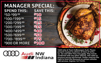 Save more on your service appointment when you spend more with up to $100 in savings at $900
