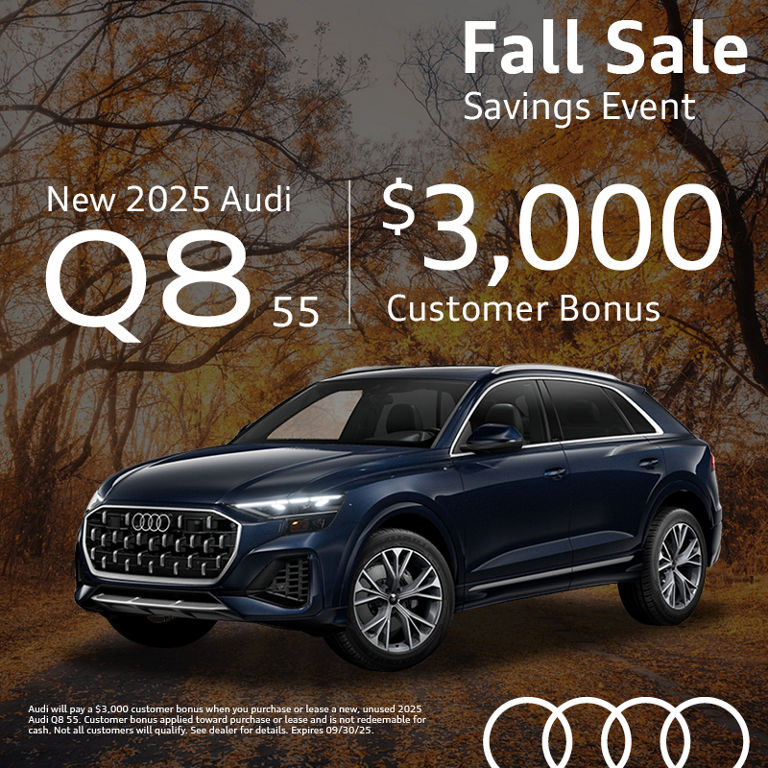 Get a new 2025 Audi Q8 55 with $3,000 Customer Bonus.