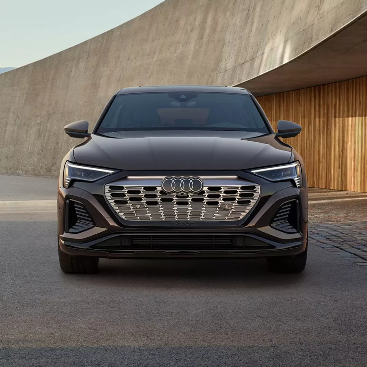 Front profile of the Audi Q8 e-tron® Sportback parked.