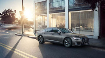 Profile view of Audi A6 parked. 