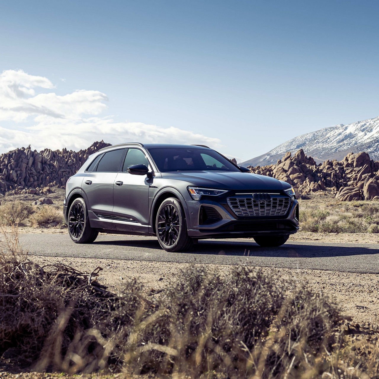 Left profile view of an Audi Q5 driving.