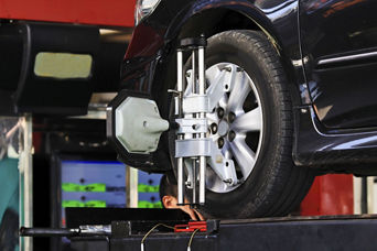 Tire being serviced in service center.