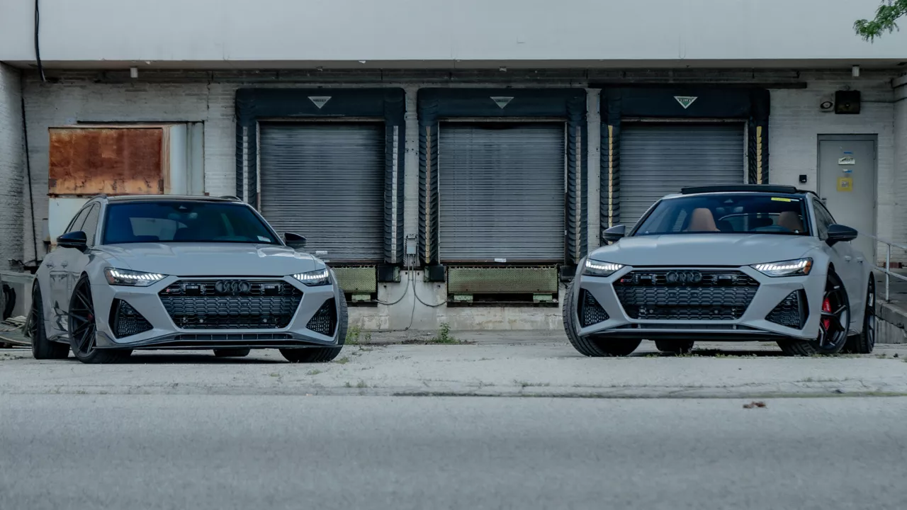 Three quarter view of an Audi q7 vehicle parked.