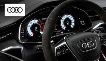 Interior of an Audi featuring immersive Adobe audio software integration and a premium sound system 