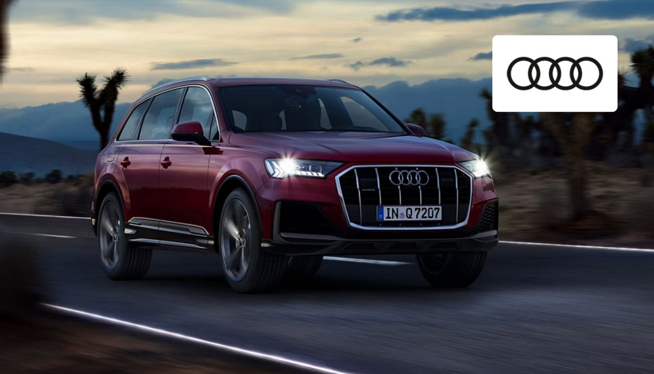 2025 Audi Q7 parked outside the Audi Dayton dealership, showcasing its bold exterior design and family-friendly luxury. 