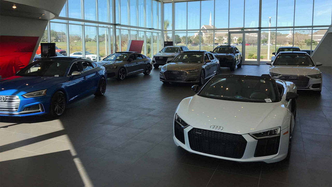 The showroom inside the Audi Lakeland dealership.