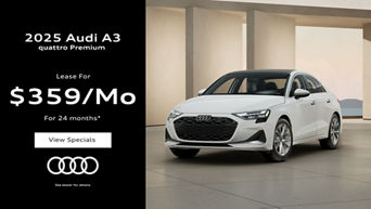 Three quarter view of an Audi A3 parked.