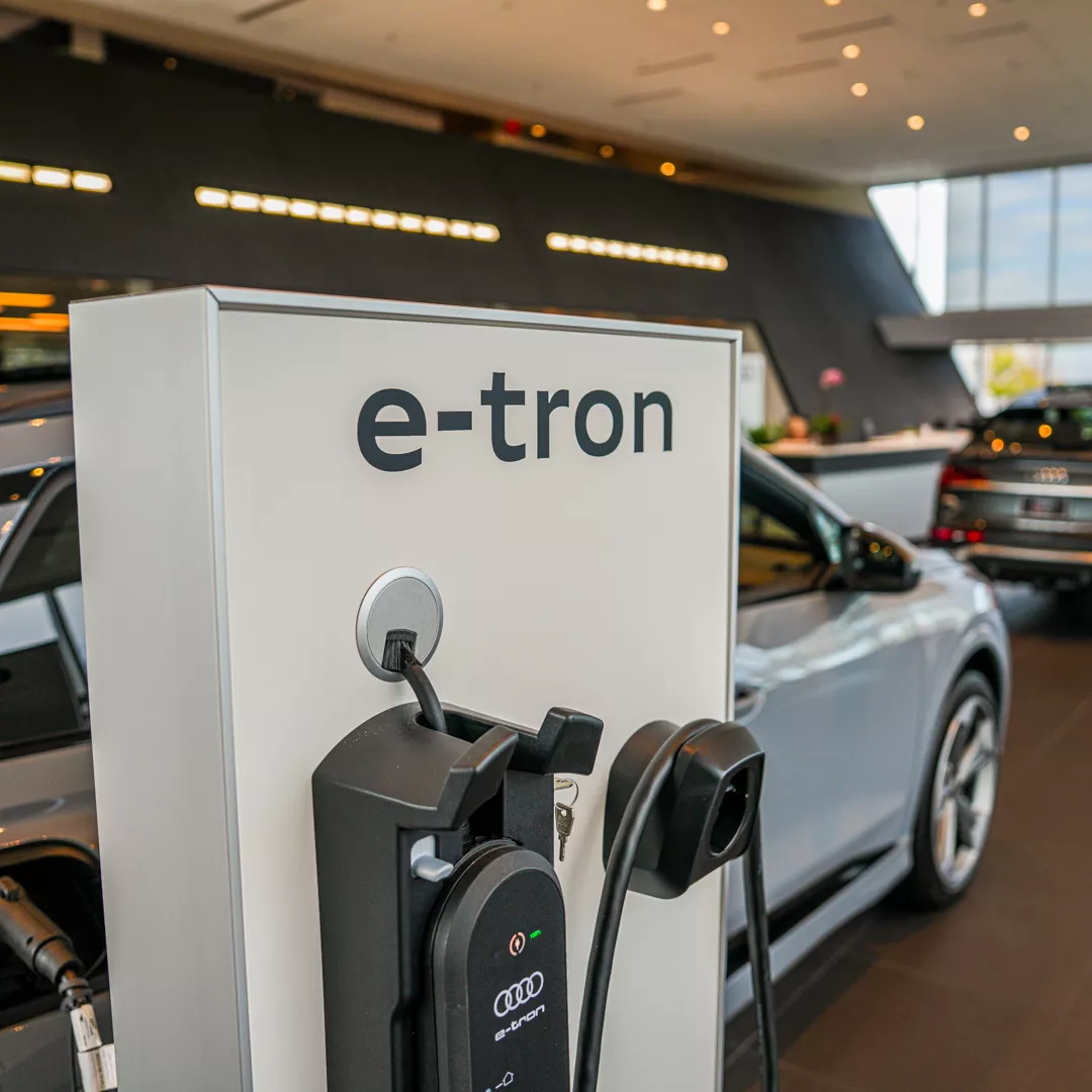 View of Audi e-tron charging station. 