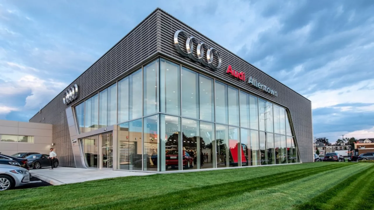 Front profile view of the Audi Allentown dealership.