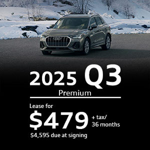 Lease 2025 New Audi Q3 for $479 special displaying white drive side