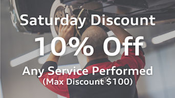 Saturday Discount – 10% Off Any Service Performed ($100 Max Discount)