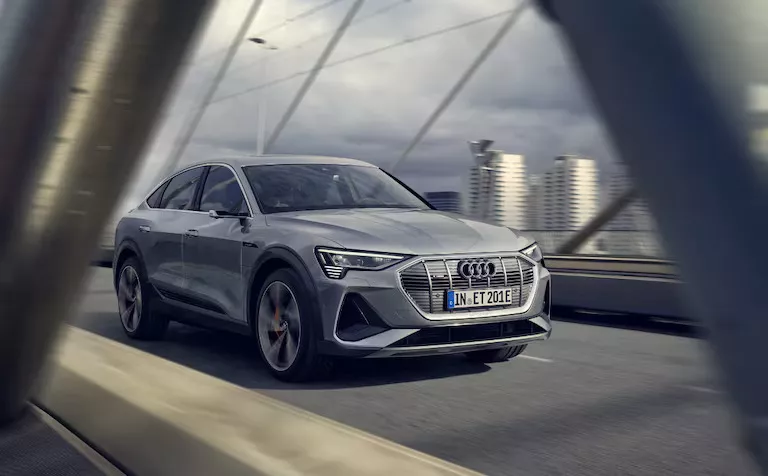 Audi e-tron front view on a bridge
