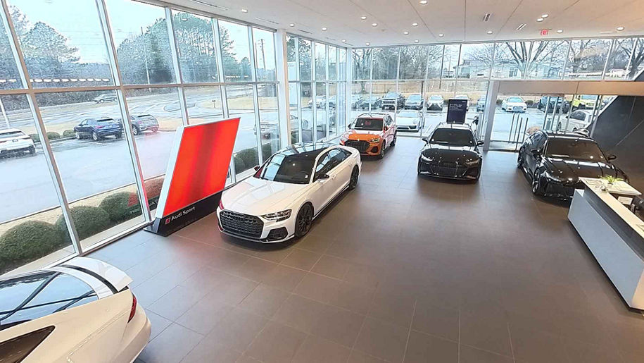 Birds eye view of the showroom at Audi Huntsville.